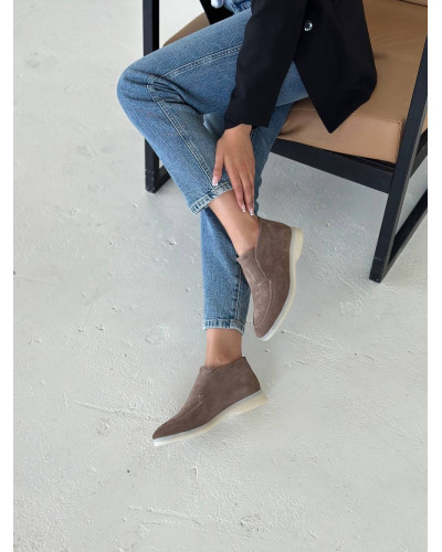 Женские высокие замшевые лоферы цвета капучино (Арт. 156-4)